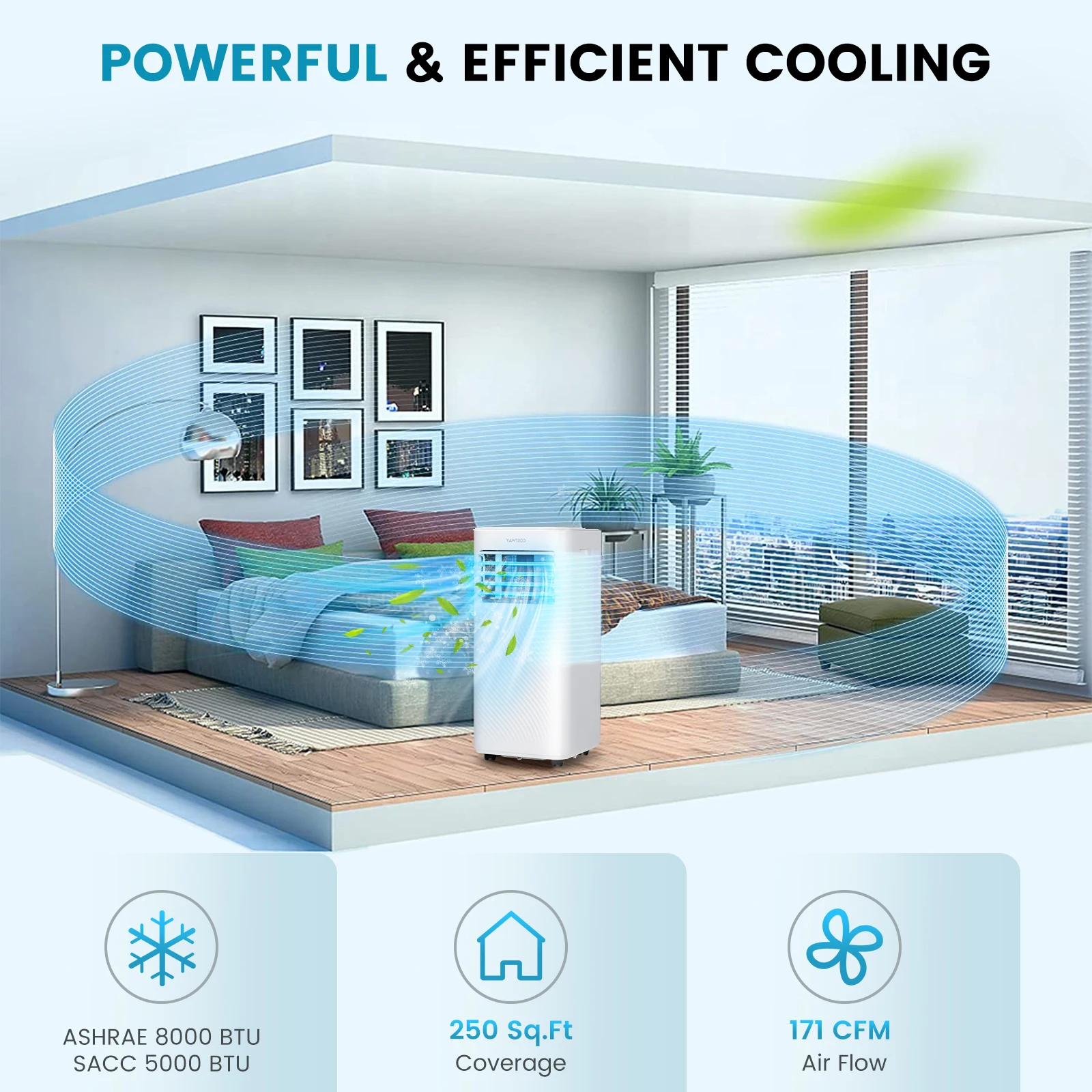 8000 BTU Portable Air Conditioner 4-in-1 AC Unit w/ Cool Fan Dehum Sleep Mode