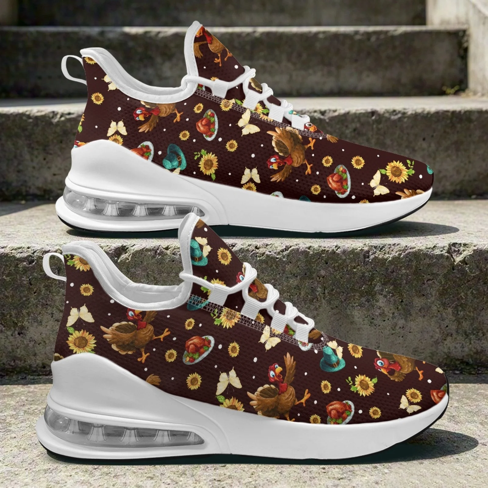 PENSTROLL Turkey Sunflower Lace-Up Athletic Shoes Cushioned Comfortable Nurse Snakers for Tennis Women