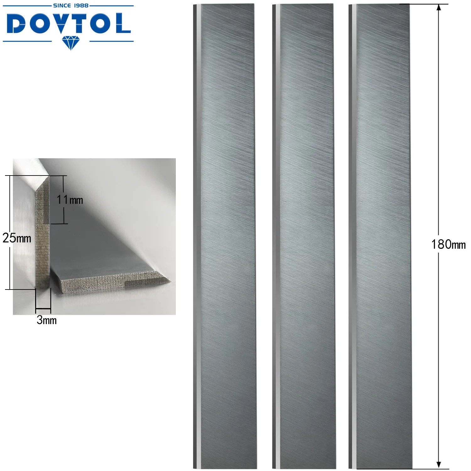 TCT Planer Blades 180x25x3mm jointer Knives 3pcs set Replacement for 4-side planer Vertical milling High speed press planer  etc