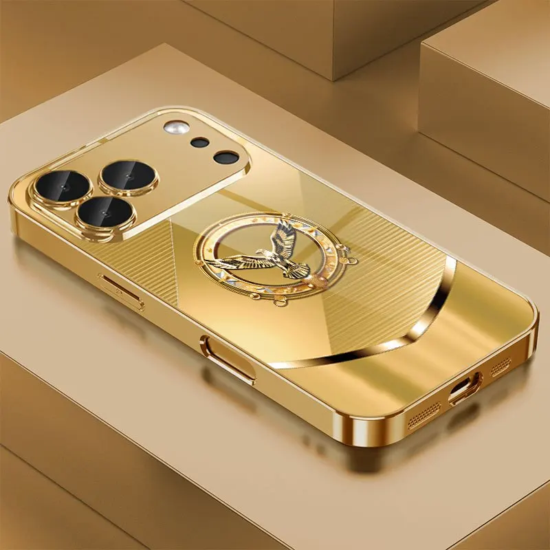 

Fashion Gold Eagle Badge fashion phone cases Glass for iphone 17 pro max cover phone case for iPhone 17、16、15、14、13、pm Pro Plus