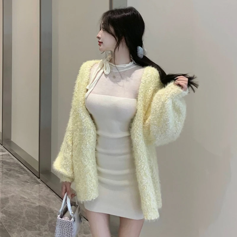 2026 Nuova Primavera Autunno Manica Lunga Sheer Dolcevita Mini Abito per Le Donne Coreano Slim Fit e Temperamento Dimagrante Abito Elegante