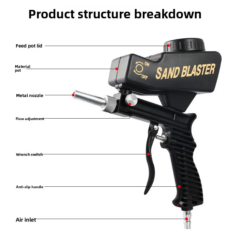 Portable Gravity Feed Sandblasting Gun Pneumatic Sandblaster Kit Rust Prevention Mini Sandblaster