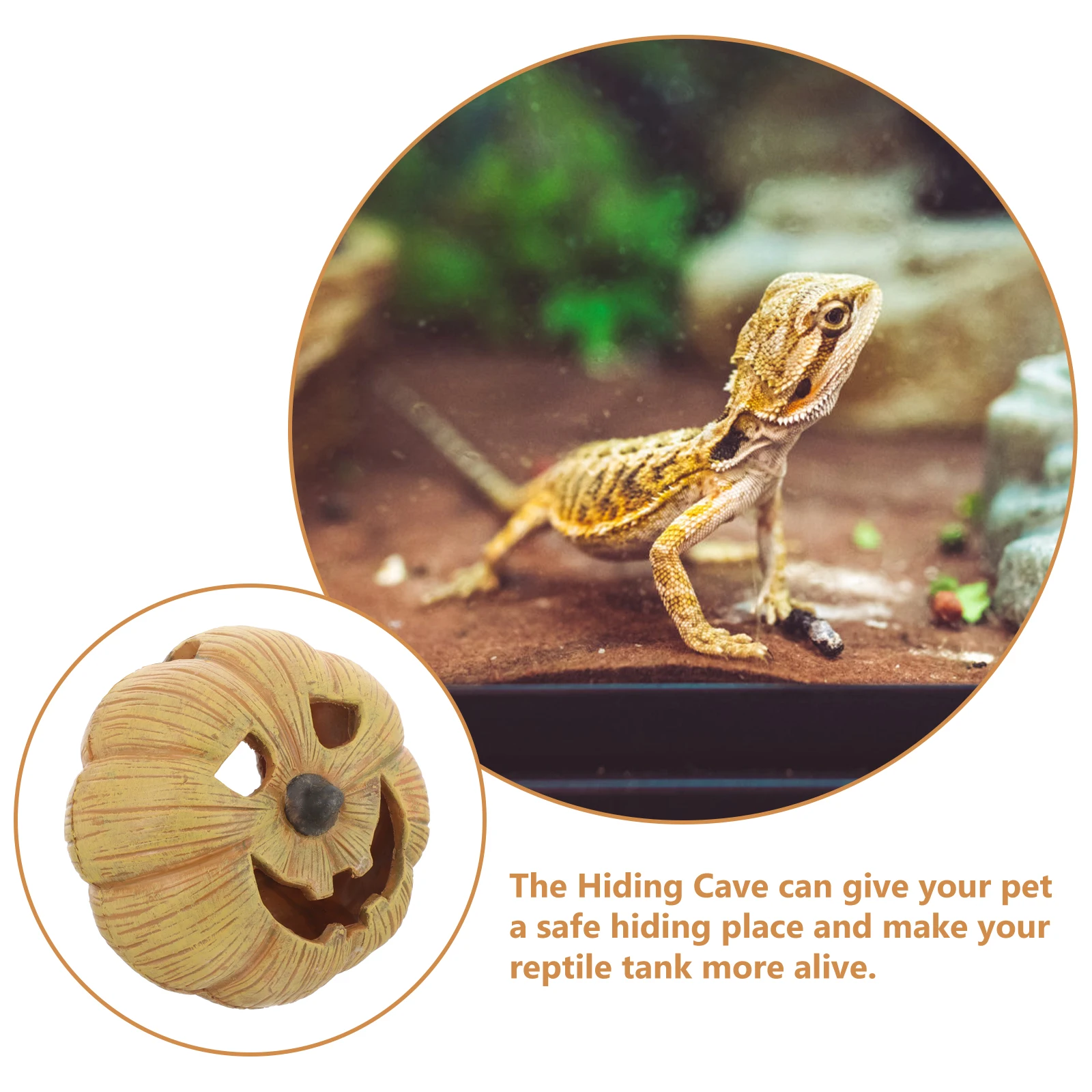 

Reptile Hide Cave Pumpkin Style Resin Made Small Pet Hiding Place for Terrarium Lizard Tortoise Tank Shelter Decor Crawling Pets