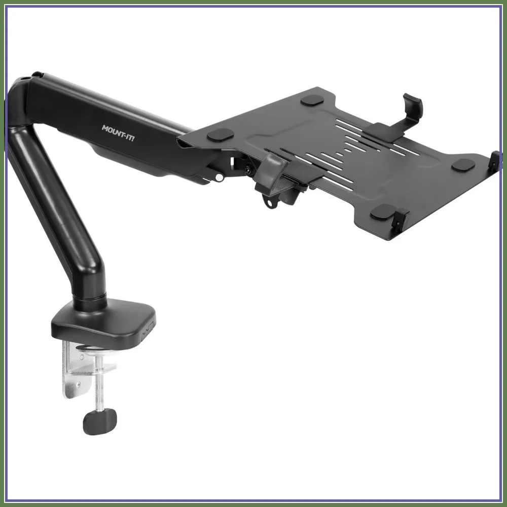 

Height Adjustable Laptop Desk Mount Arm with Gas Spring, Full Motion Tray for Desks up to 17 Inch, Clamp or Grommet Installation