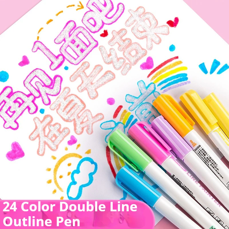 

8/12/24 Colors Double Line Pen Outline Paint Marker Pens DIY Album Scrapbooking Marker Highlighter Drawing Painting Doodling