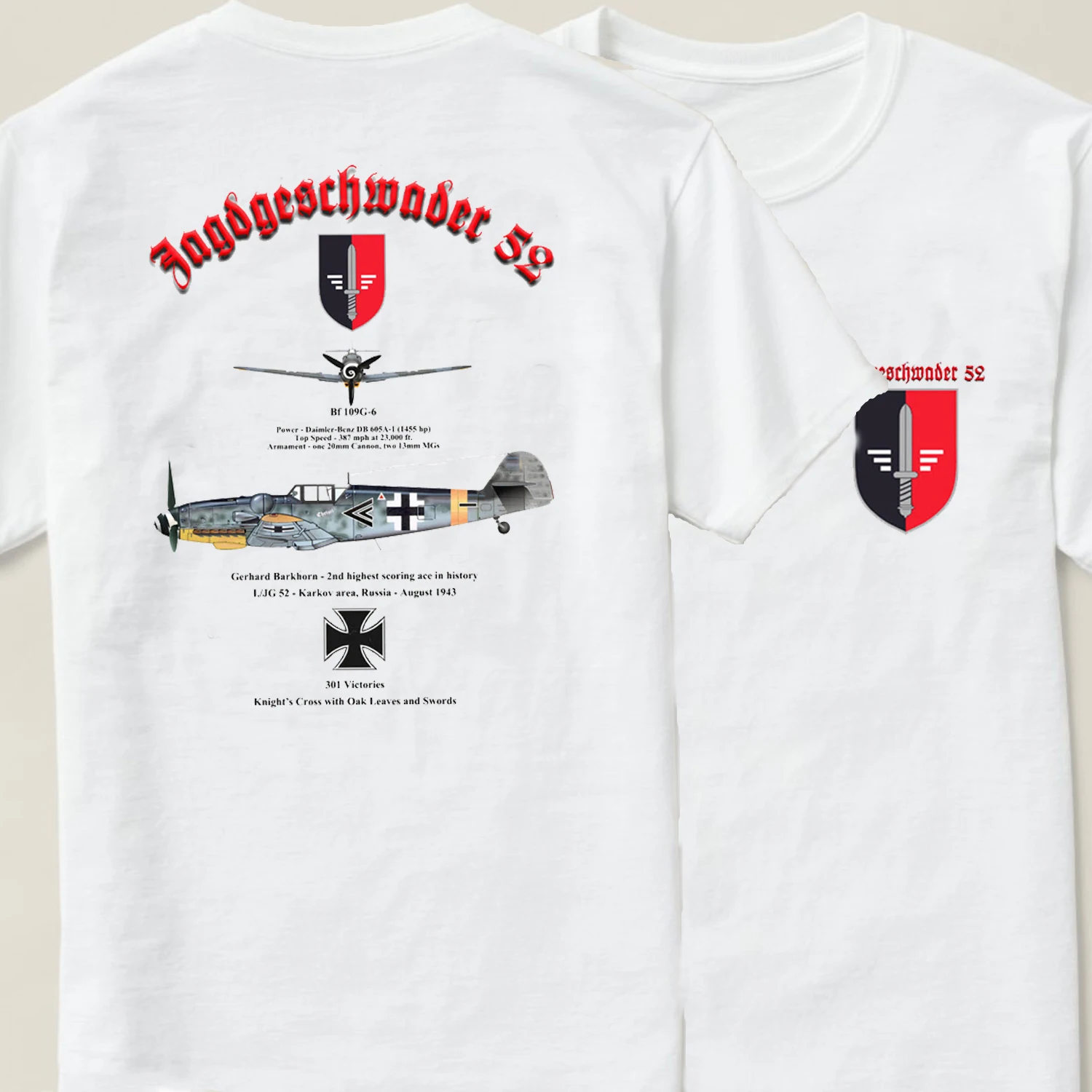 Jagdgeschwader 52 - Gerhard Barkhorn Bf-109G-6 Fighter T-Shirt. Summer Cotton O-Neck Short Sleeve Mens T Shirt New S-3XL