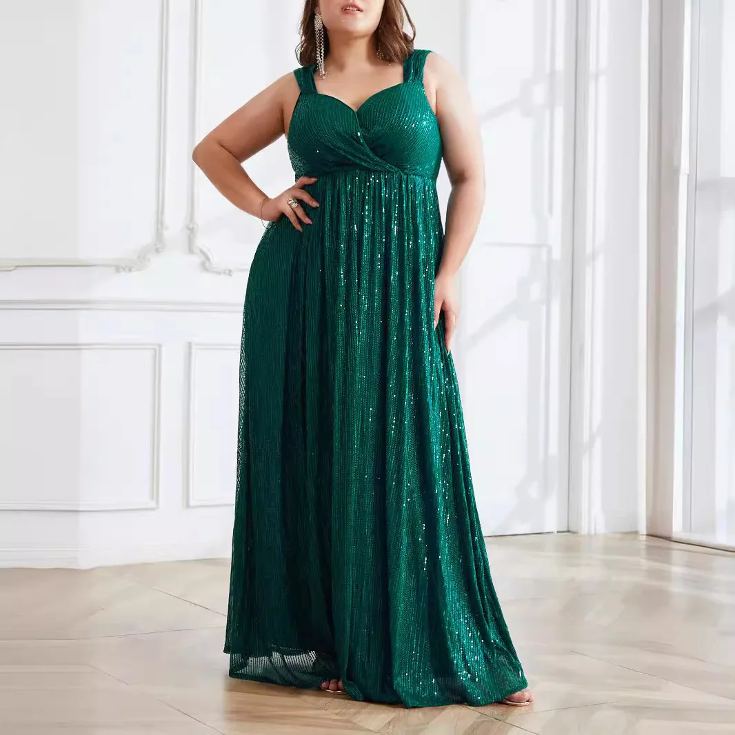 plus Size Women's Clothing 2024 Summer New Multi-Color Elegant Sequins Ladies Dress