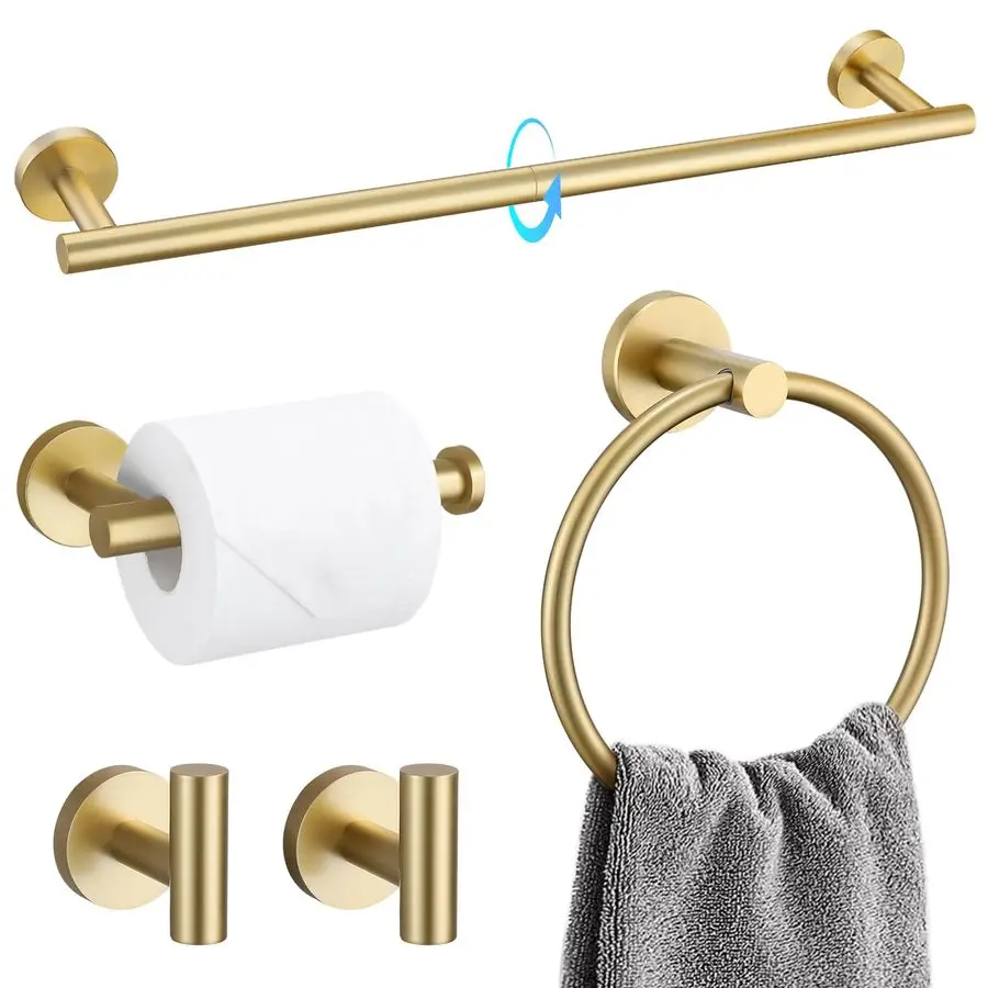 

5 Piece Bathroom Accessories Set Brushed Gold Bathroom Hardware Set 23.6 Inch Bath Towel Bar Set SUS304 Stainless Steel Towel R