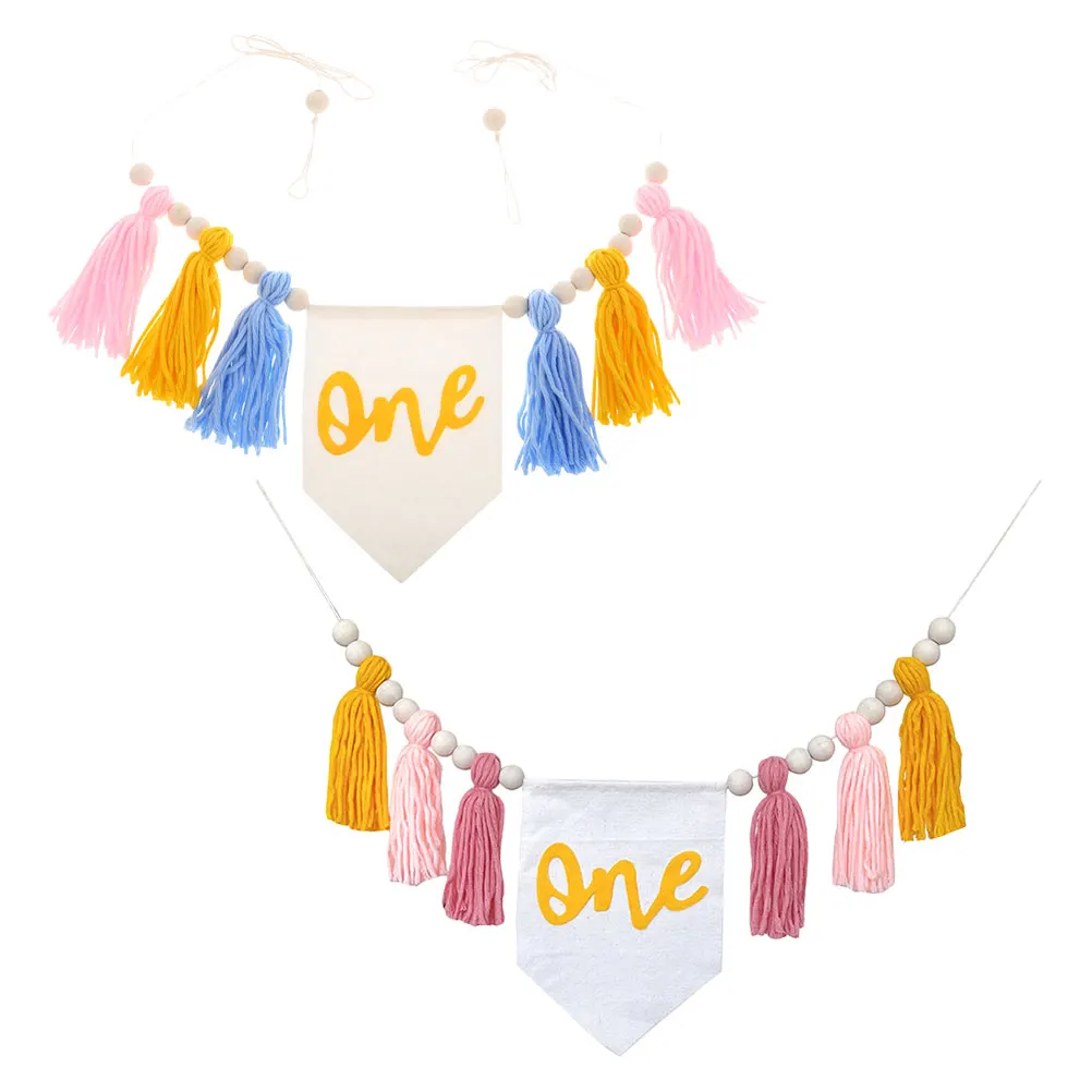 

2 pcs Photography 1St Birthday Banner Birthday Wall Decorations Banner Tassel Wall Hanging Baby Photo Studio Background
