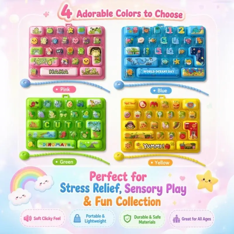 26 Grid Keycap Cartoon Mini Decompression Keyboard Toy Pendant Backpack Decor