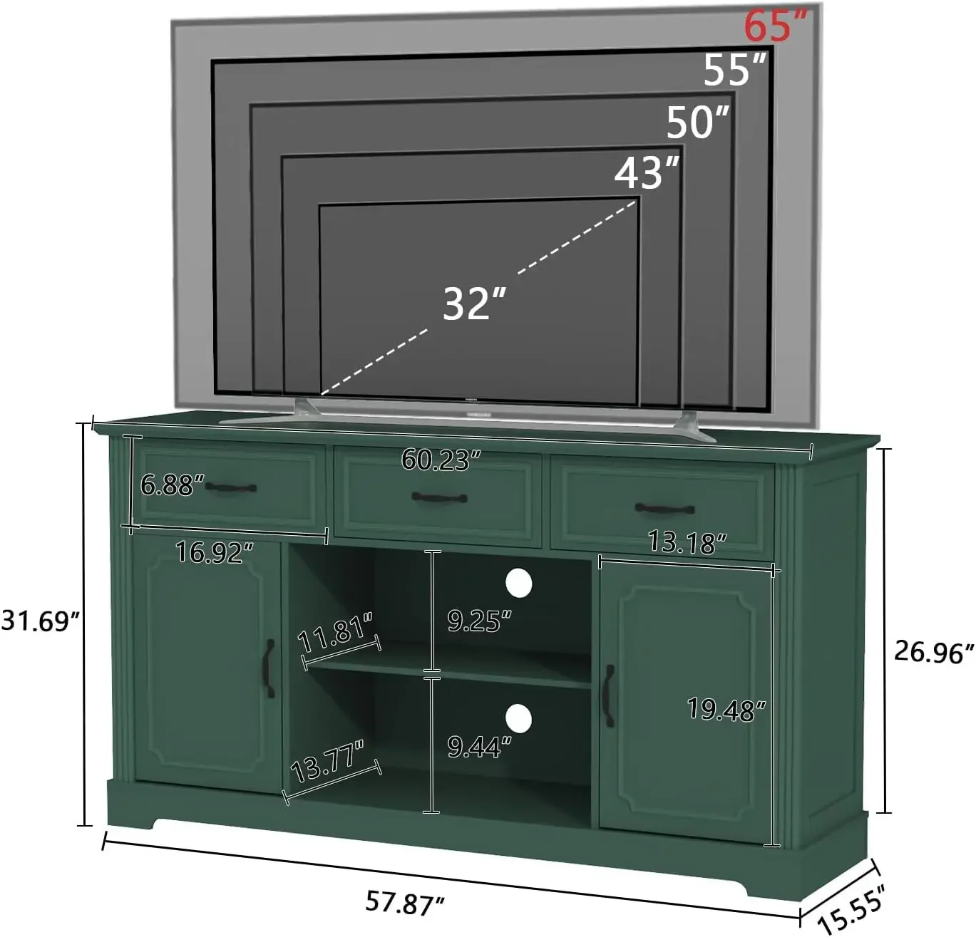 TV Stand with Drawers for TV up to 65'', Wood Mid Century Television Cabinet with Adjustable Shelves, Entertainment Center