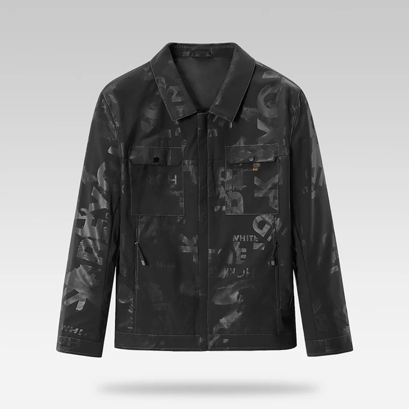 

Мужская модная куртка-пальто с воротником-стойкой и буквенным принтом, весна 2024, с большими карманами, из полиэфирного волокна, приталенного кроя, верхняя одежда