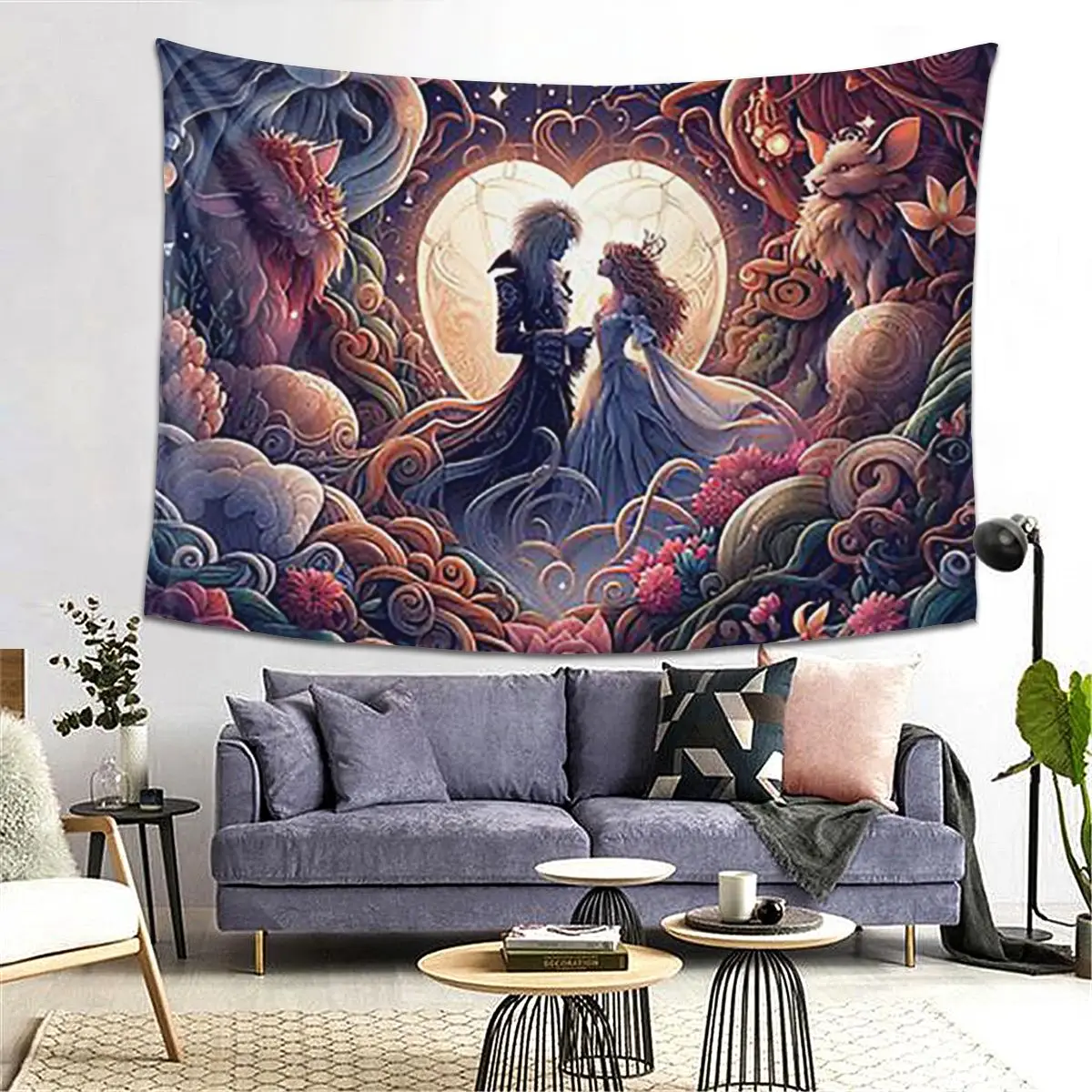 

Jareth And Sarah's Alternate Labyrinth Ending Tapestry Art Aesthetic Tapestries for Bedroom Home Wall Cloth Wall Hanging