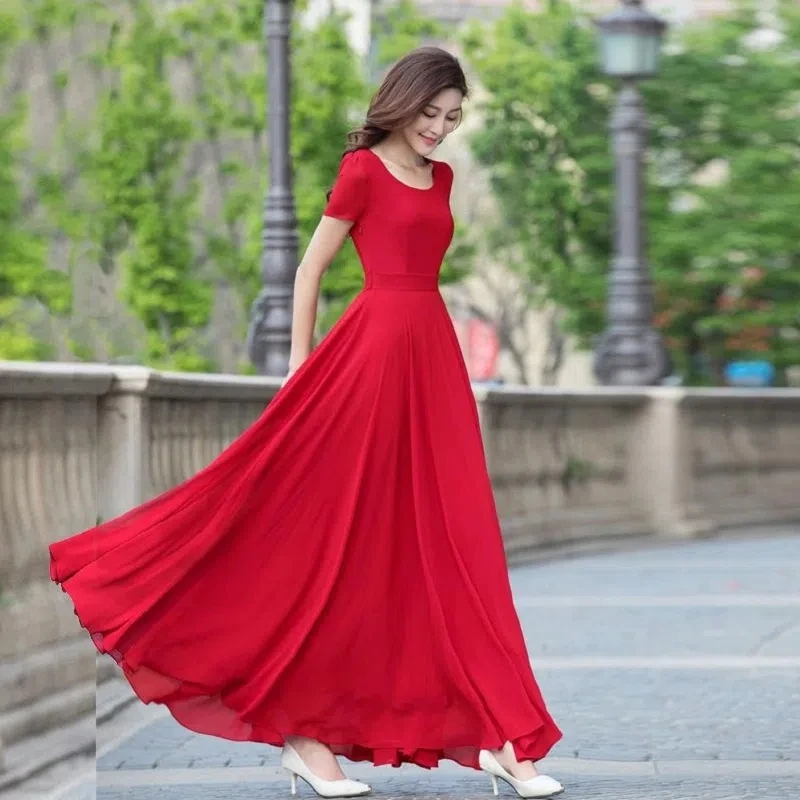 Summer Dress Women 2023 New Bohemian Beach Long Chiffon Dress Elegant Ladies Short Sleeve 5XL Sundress Women's Clothing Vestidos