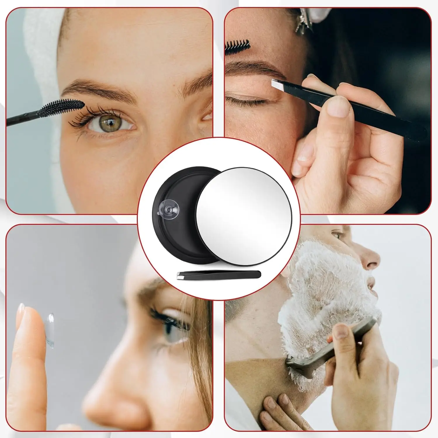 10X Magnifying Makeup Mirror with Suction Cups,6inch Portable Handheld Cosmetic Mirror and Tweezers Set for Travel, Bathroom view 6