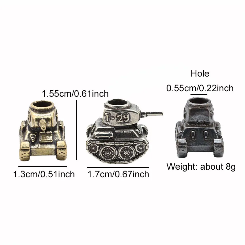 T29 Tank Model Brass Knife Beads Outdoor EDC Umbrella Rope Keychain Pendants DIY Paracord Bracelets Accessories Lanyard Hangings