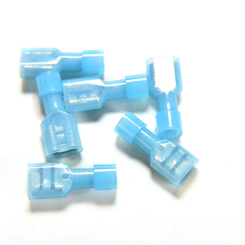 50 Stuks Blauw Volledig Geïsoleerd Nylon Vrouwelijke Spade Crimp Connector Terminals 16-14awg