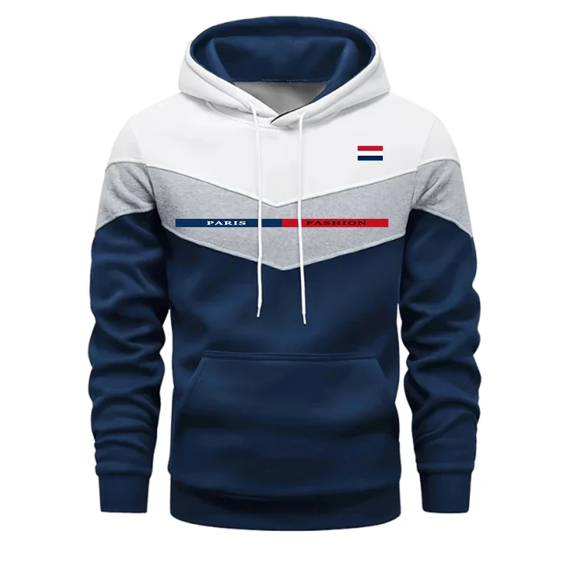 Fashion Men's Hoodies Casual Tricolor Splice Sweatshirts Outdoors Sports Jogging Clothing Autumn Winter Warm Street Sportswear