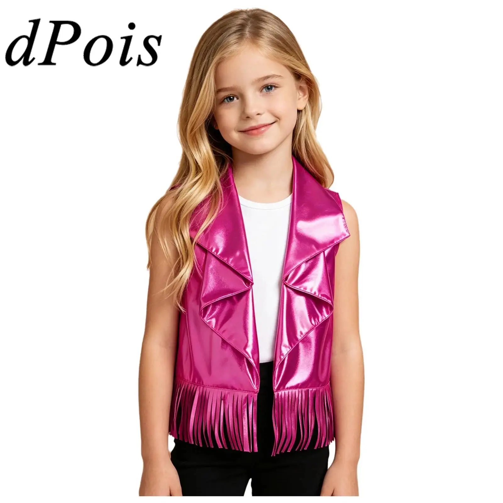 

Kids Metallic Vests Girls Shiny Hip-hop Waistcoats Festival Disco Jazz Dance Party Dressy Costume Children's Stage Dancewear