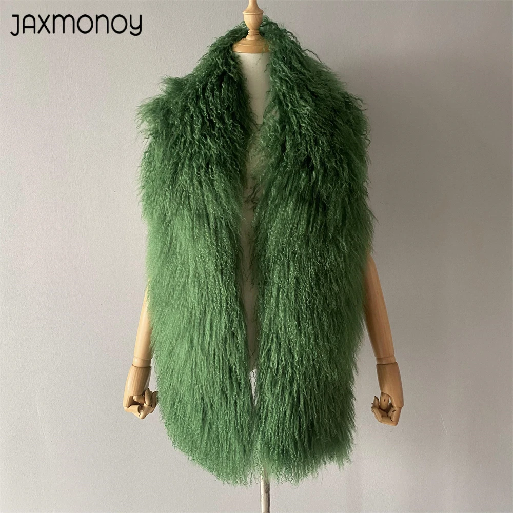 Jaxmonoy Mongolian Fur Coat Women Natural Fur Scarf Autumn Winter Ladies Fashion Luxury Sheep Fur Shawl Female 2023 New Style