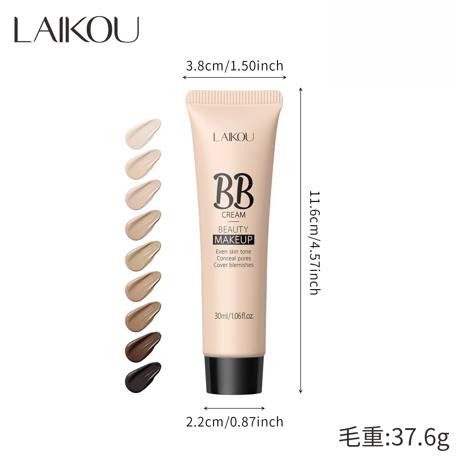 LAIKOU Base de 9 colores BB cream 30ml crema correctora Facial Natural cubrir ojeras poros textura ligera Base de maquillaje