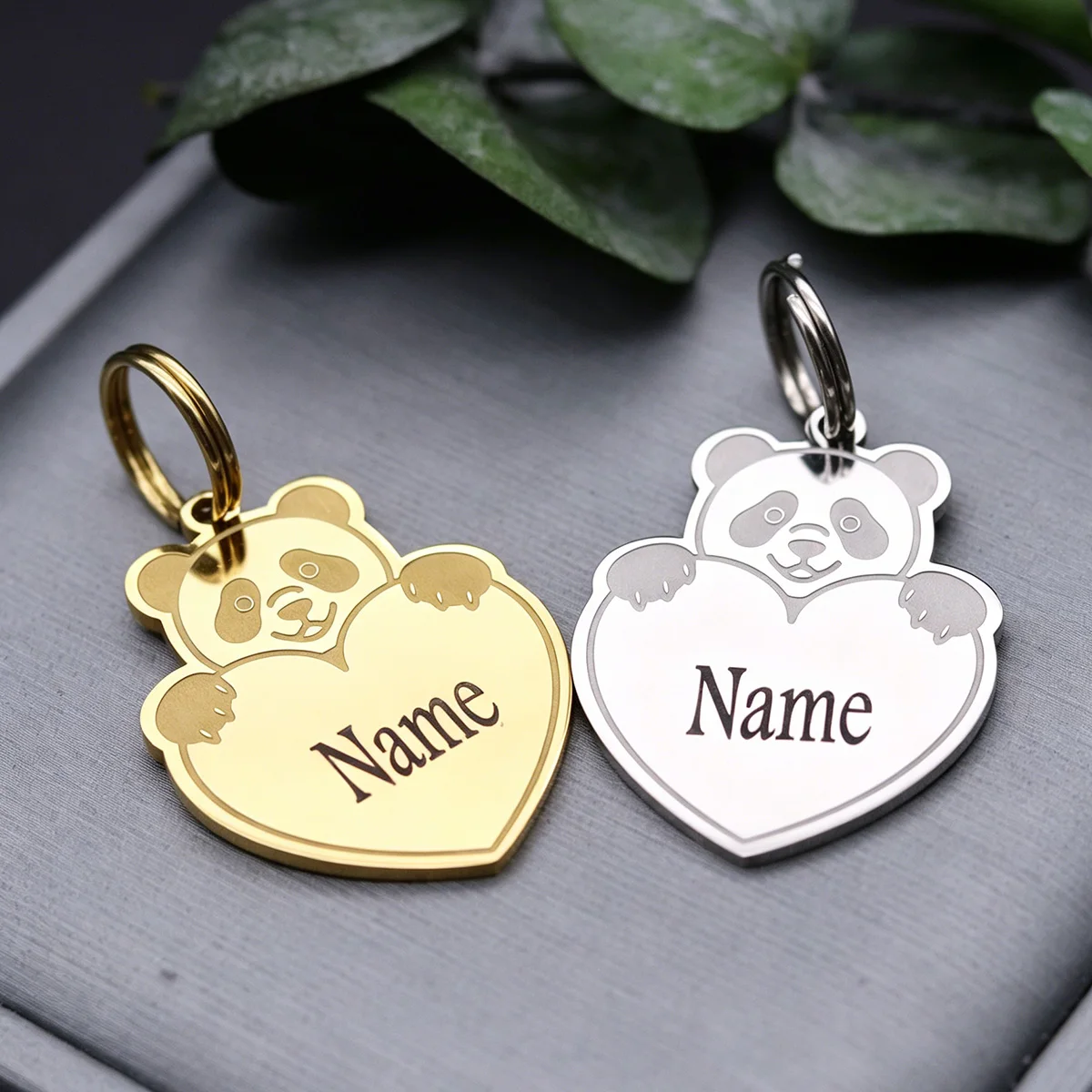 Cute Animal Panda Heart Custom Name Keychain Personalized Engraved Stainless Steel Keyring Car Key Accessory Wedding Guest Gift