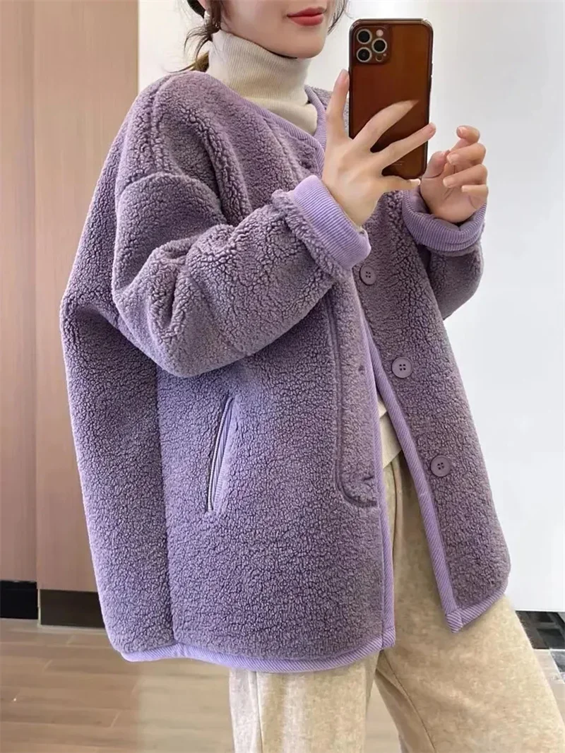 2023 Autumn and Winter New Women's Fur One Piece Thickened and Warm Granular Plush Single Breasted Long Sleeve Fur Coat Female