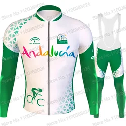 2023 Andalucia Team Cycling Jersey Set Long Sleeve Spain Cycling Green Clothing Bike Thermal Jacket Suit Pants Bib MTB Ropa