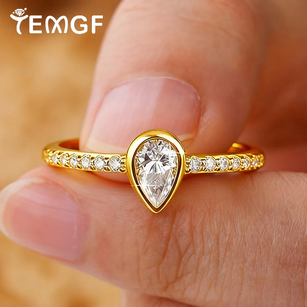 

TEMGF Full Moissanite Ring for Women Certified S925 Silver Fine Tail Ring 3*5mm Pear Cut Moissanite Commute Party Fashion Item