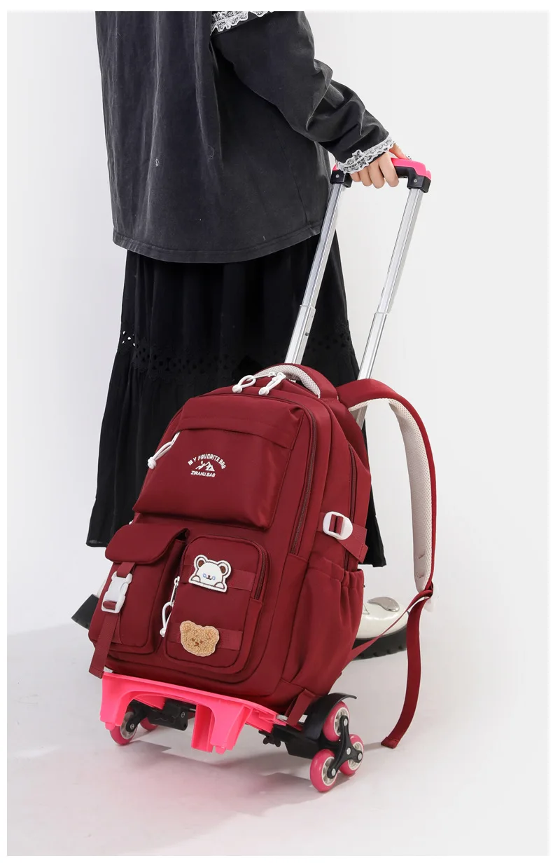 2026 Children Wheeled Backpack Students Schoolbag Rolling Backpacks Bag Kids School Trolley Bookbag Girls School Bag with Wheels