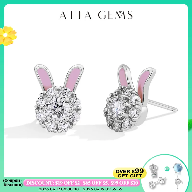 

ATTAGEMS S925 Sterling Silver Moissanite Diamond Earrings Enamel Design Rabbit Shape For Women Girls Birthday Gifts Fine Jewelry