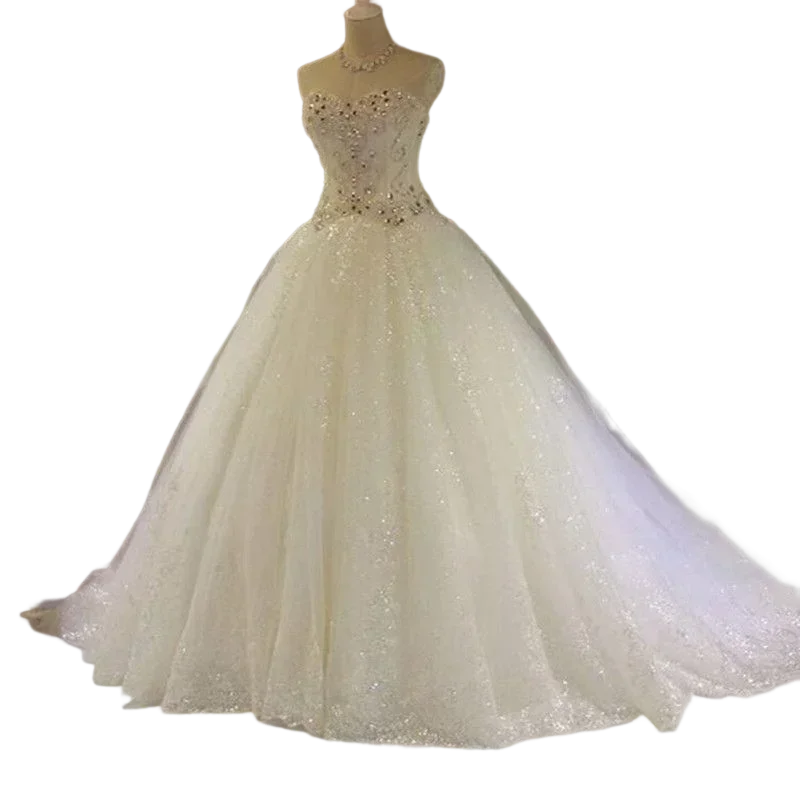 Customized Sweetheart Crystal Beaded Rhinestone Ball Gown Princess Wedding Dress Vestidos De Noiva Plus Size Bridal Gown