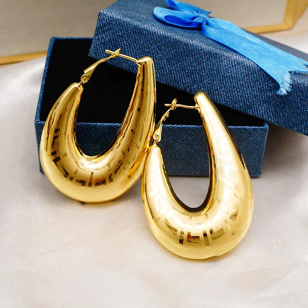 Fashion Copper Hoop Gold Color Earrings Drop Dangle Earings Jewelry For African Women Wedding Daily Wear Accessories Gift