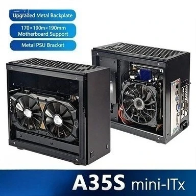 A35S Compact‑Sized Mini ITX Desktop PC Shell Transparent Side Cover Fit Small‑Size 1U Power Supply Gaming Computer Case