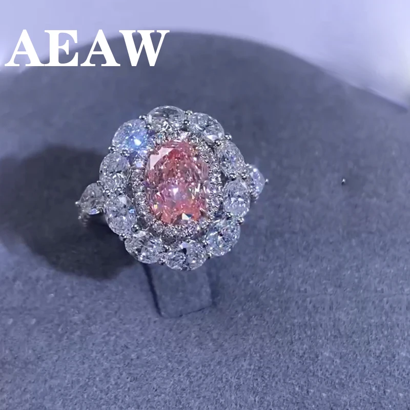 

AEAW 14k Yellow Gold 2CT Oval Cut CVD HPHT Pink Color Lab Grown Diamond Engagement Ring IGI Certificate
