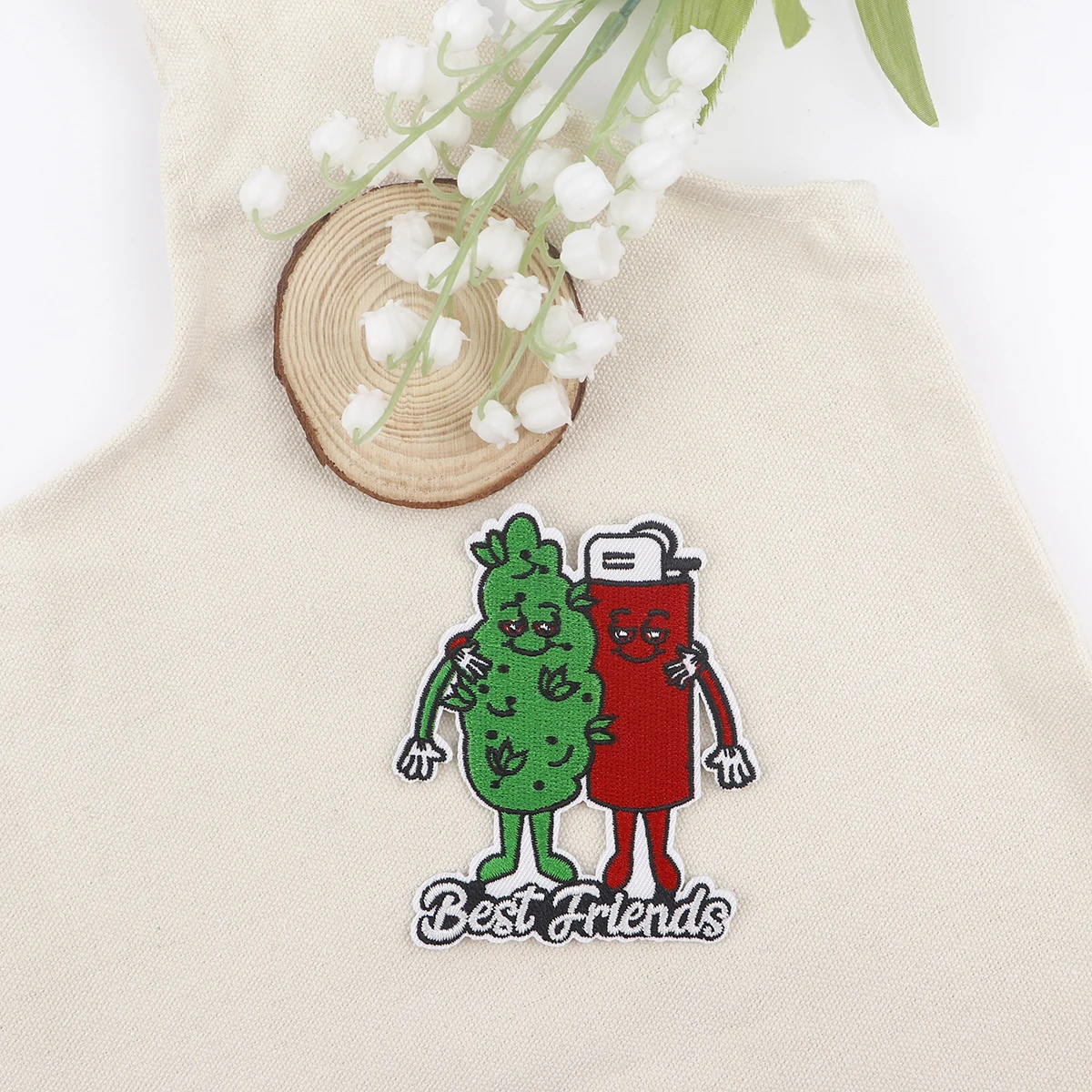 Tobacco Leaf Lighter Embroidery Patch Best Friends Iron On Patches For Clothing Thermoadhesive Patches On Clothes DIY Sew Badges