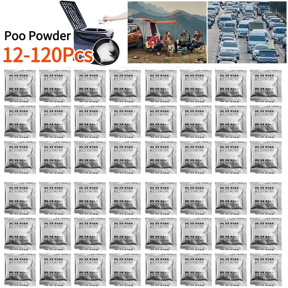 12-120Pcs Emergency Toilet Waste Liquid Waste Gelling Deodorizing Powder Portable Toilet Powder Poo Gel for Camping Toilet