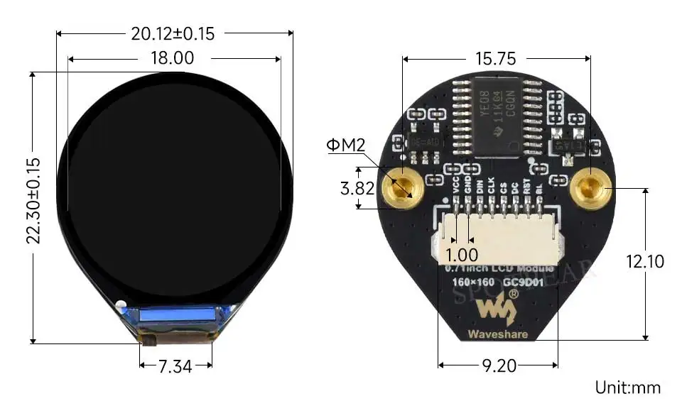 Pantalla LCD redonda electrónica EYE de 0,71 pulgadas para Arduino Raspberry Pi ESP32 Pico STM32
