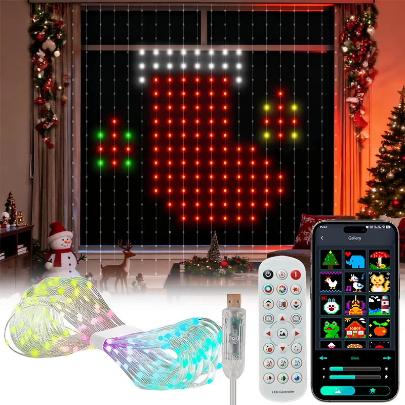 Smart Curtain Lights RGBIC Color Changing LED String Lights Dynamic DIY with App Control Remote for Bedroom Holiday Party Decor