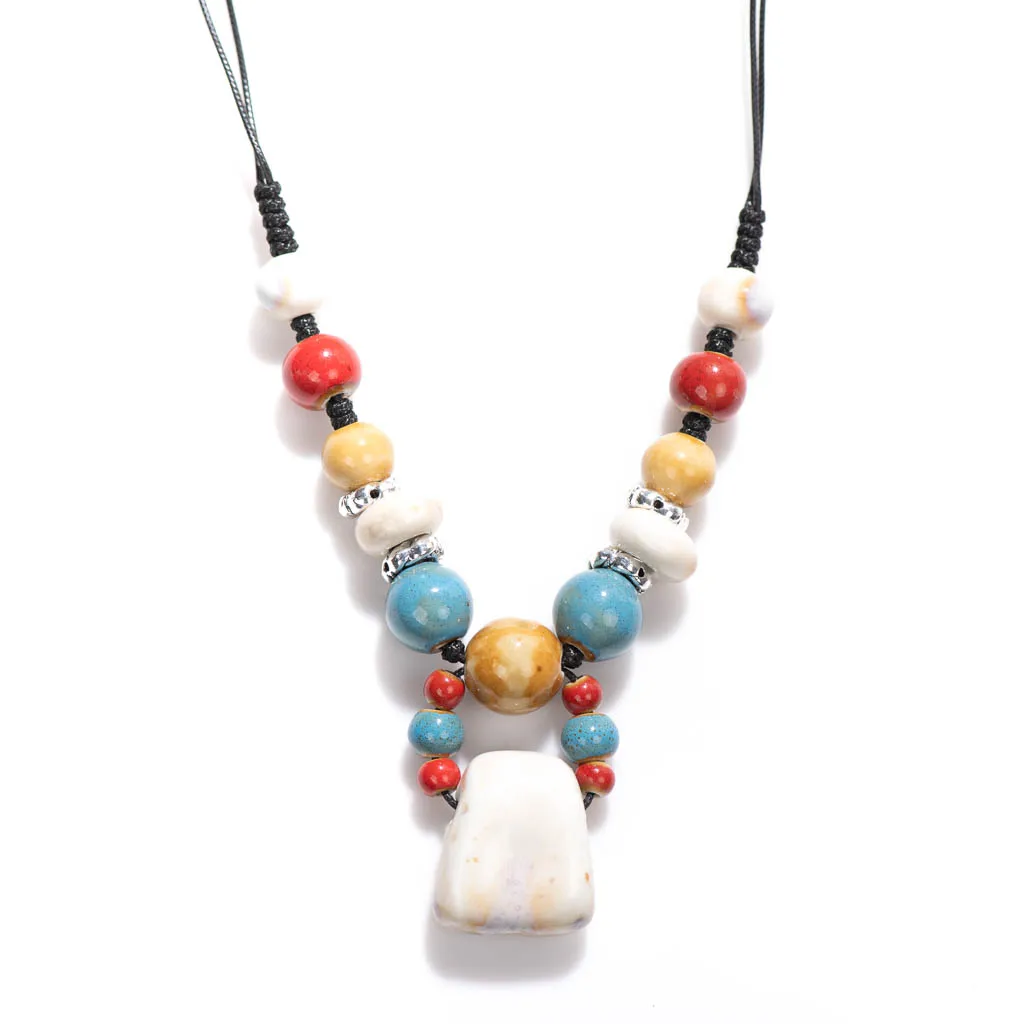 Bohemian Style Ceramic Beaded Colorful Necklace Handmade Knitted Sweater Chain Mom\'s Gift Drop Shipping 2X841