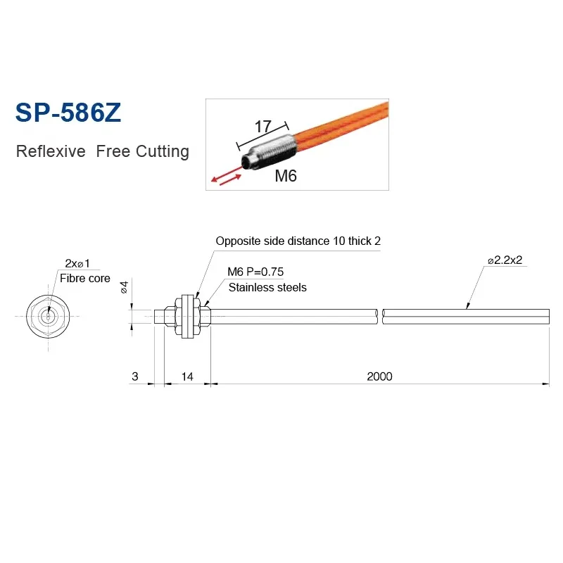 Small Optic Sensor Head Diffuse Reflection High Temperature Resistant M6 Optical Fiber Sensor Probe Replacing For FU-85A
