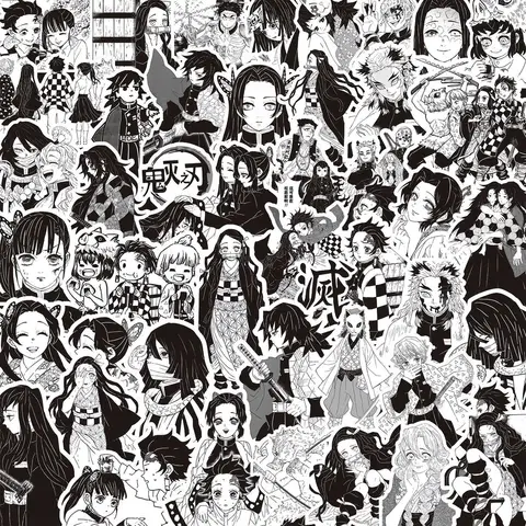 75 st Demon Slayer-klistermärken - Tanjiro/Nezuko/Giyuu/Kanao-dekor - svartvitt collage för dagbok 6 best sales svartvita klistermärken - №3