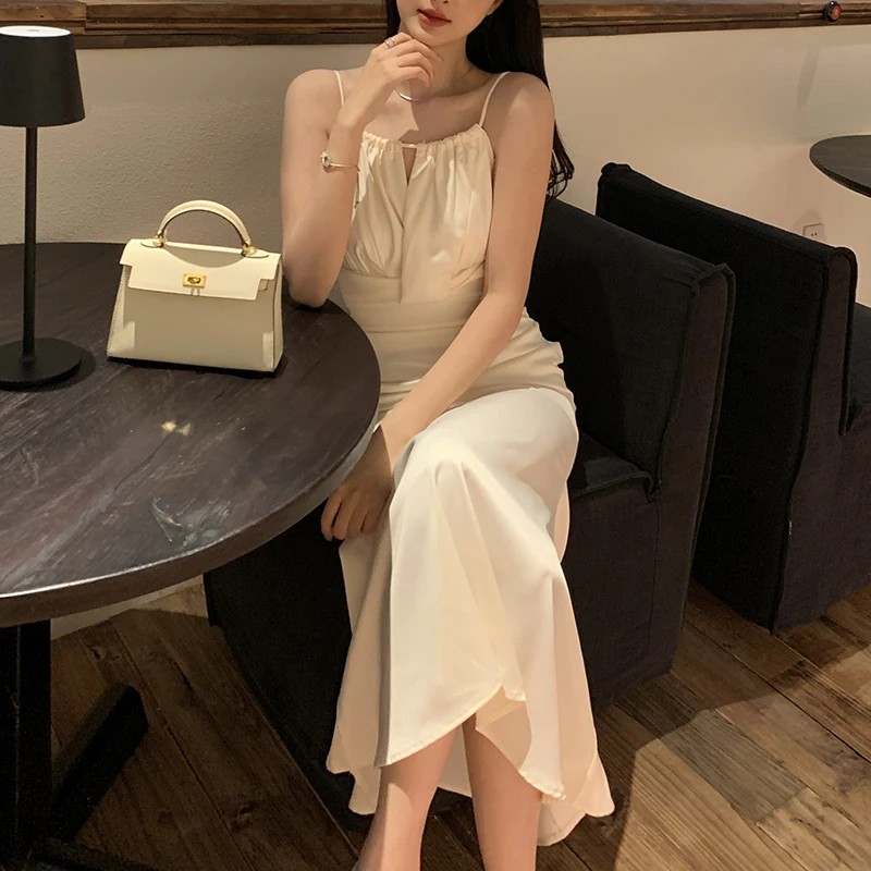 Sukienka satynowa na wesele, studniówkę, dla kobiet, elegancka, bez rękawów, syrenka, seksowna, z wycięciami, sukienki wieczorowe, lato