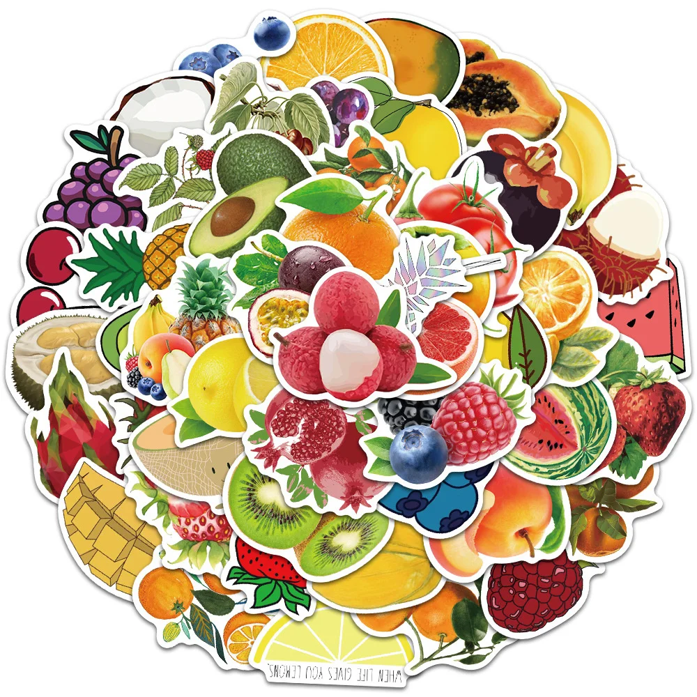 50pcs Peach Avocado Strawberry Watermelon Fruit Stickers Pack Guitar Ipad Phone Stationery Sticker DIY Journal Accessories