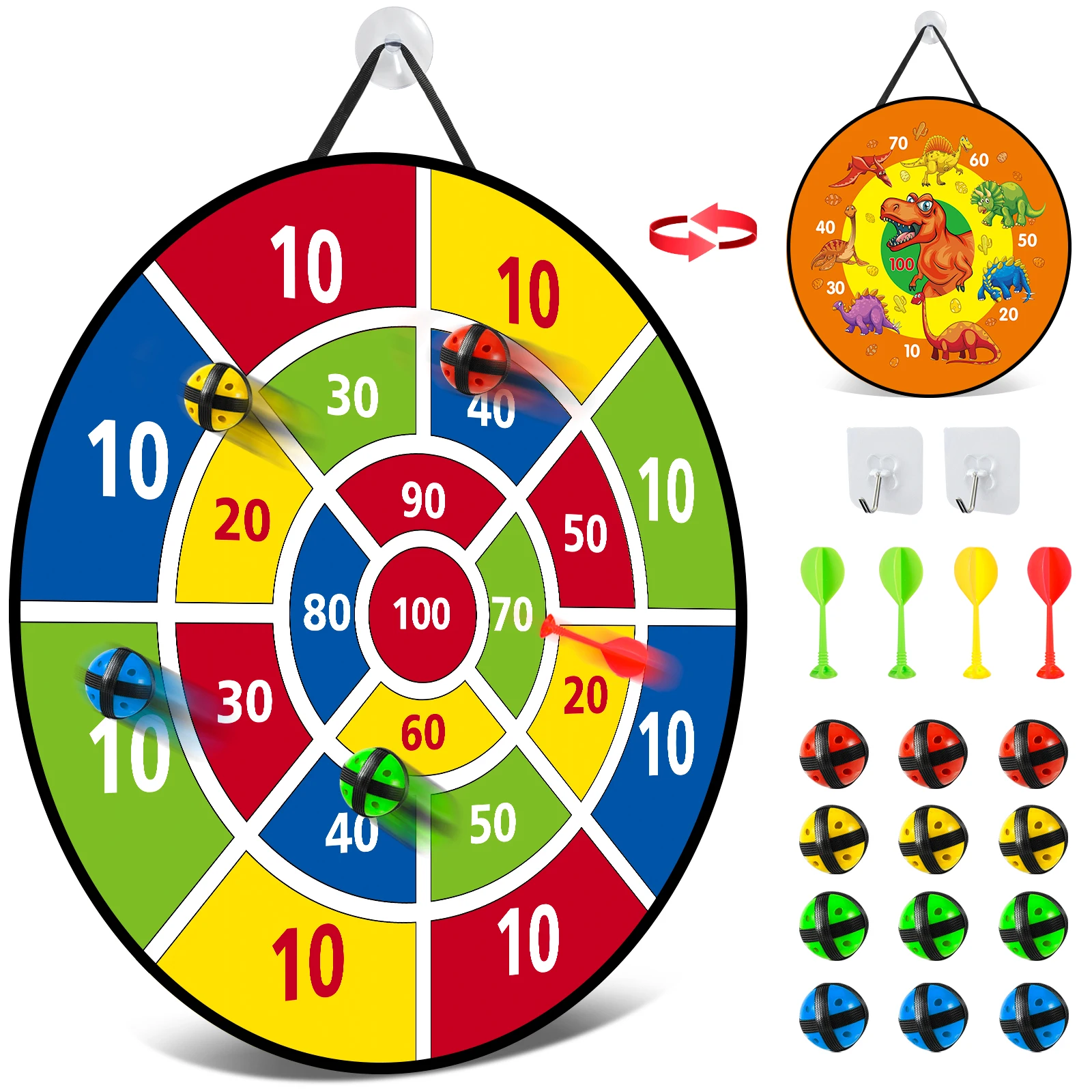 26 Inches Kids Dart Board Set, Dart Board for Kids, Double Sided with 12 Sticky Balls, Indoor Outdoor Party Games Toys