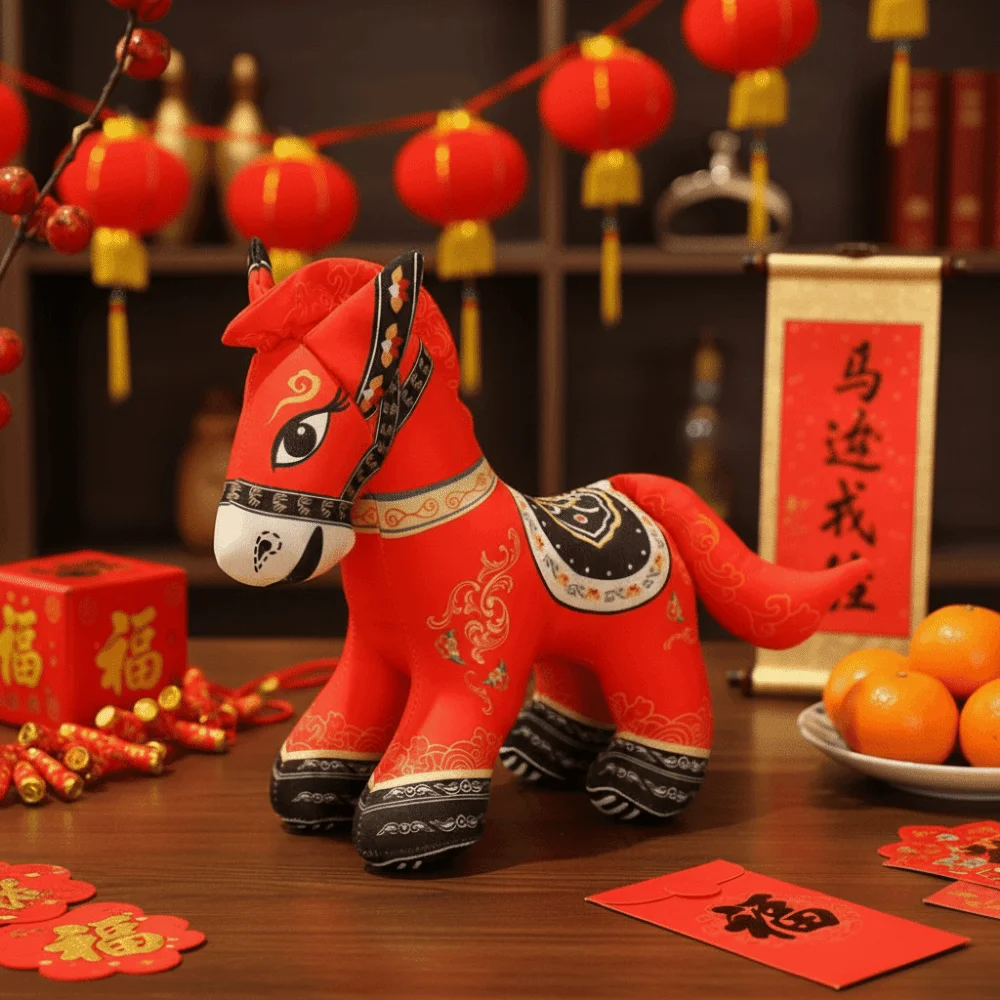 

Traditional Chinese Zodiac Good Luck Pony Cozy Embroidery Fabrics Lively Cute Design Chinese Zodiac Stuffed Pony Desktop Pets