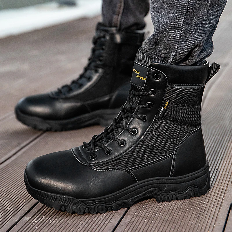 

High-End Men's Sports Shoes With Zipper High-Top Sand-Proof Outdoor Hiking Shoes TPR Sole 39-45#