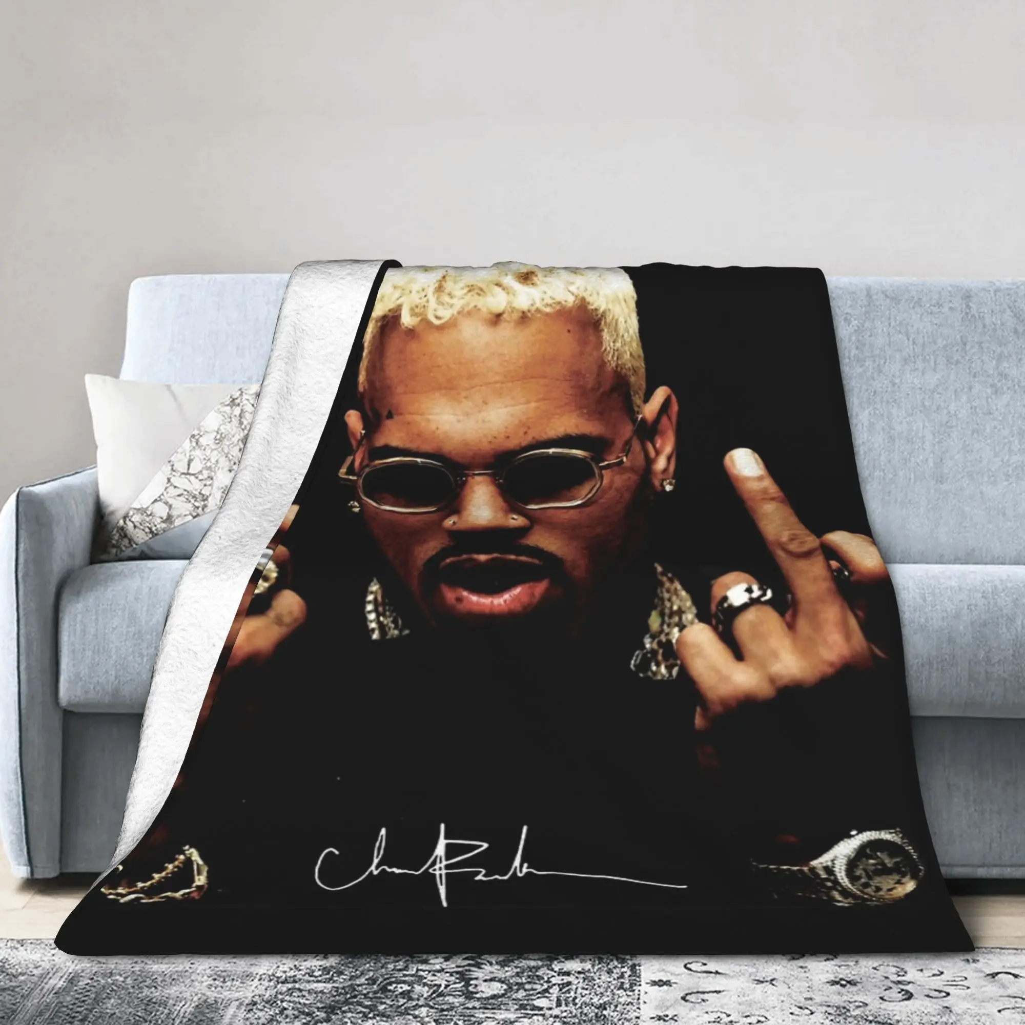 الاصبع الأوسط خمر كريس براون البطانيات الصوف الخريف متعددة الوظائف سوبر لينة رمي بطانية للفراش المفرش في الهواء الطلق #5