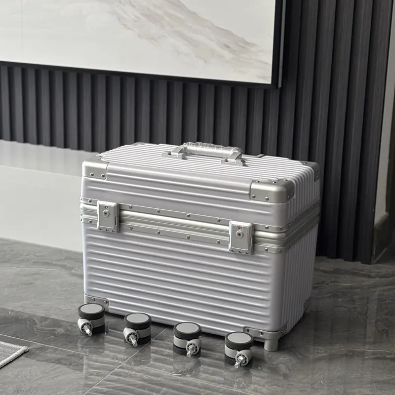 Upper flip cover aluminum frame photography trolley case women's universal wheel travel password suitcase 16 inch small captain