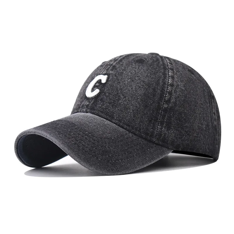 Couples baseball cap C letter W-hat Korean version Sun hat Hole Spring Autumn Wash denim Woman's hat Cap Hip Hop Fitted Cap
